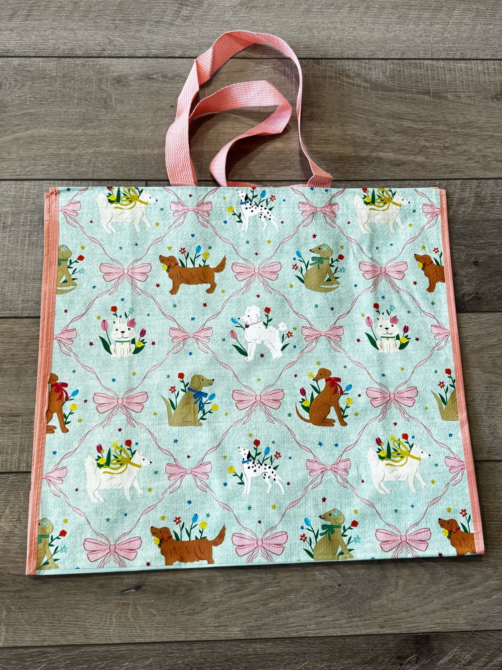 Homegoods TJMaxx Marshalls Viral Dog Floral & Bow Print Shopper Tote Bags NWOT - Picture 2 of 2